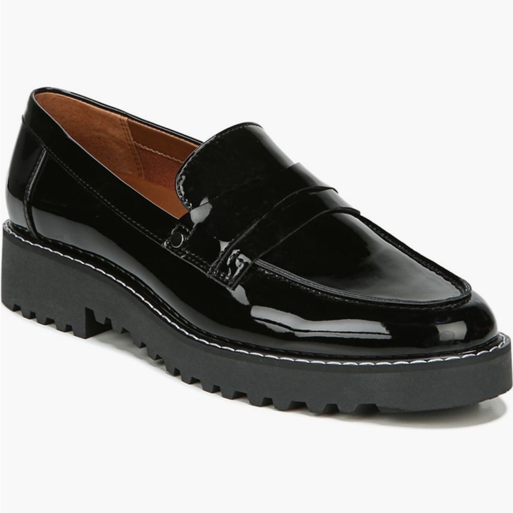 Franco Sarto black patent loafers